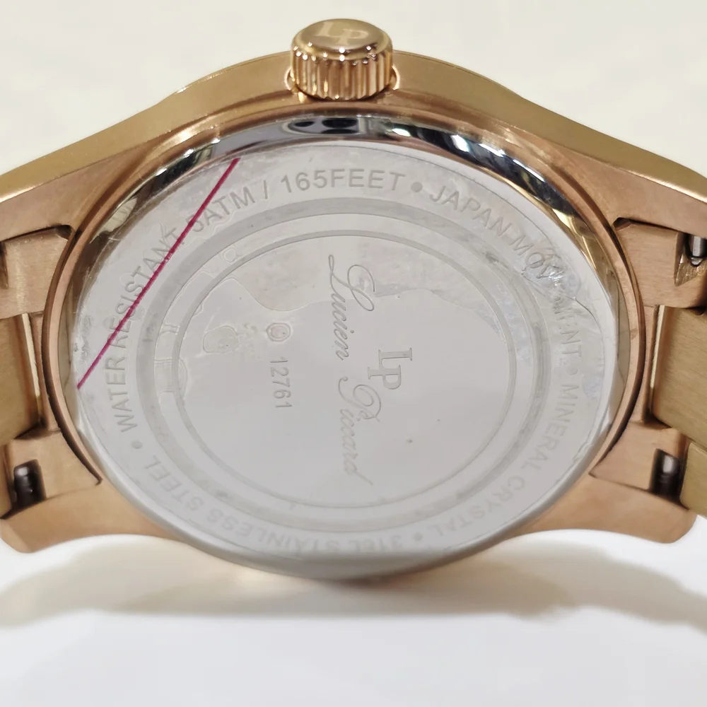 Lucien Piccard STELLAR Men's Wrist Watch Day Date Sub-Dials Rose Gold Pink